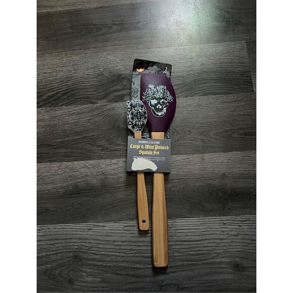 Core Kitchen Skull Bamboo And Silicone Large And Mini Pointed Spatula Set NEW - Picture 1 of 5